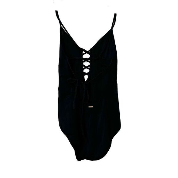 Victoria's Secret Negril Plunge Halter Open Back One Piece Swimsuit Black Medium - Picture 1 of 5